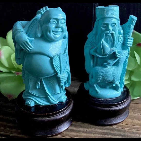 Vintage Buddha And Wise Man Statues Figurine Set Good Luck Figurines